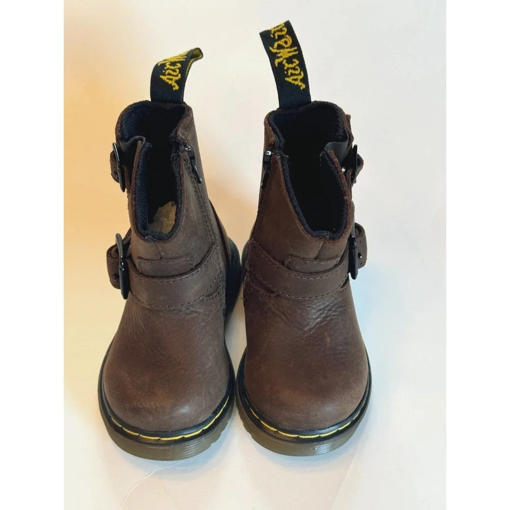 Dr. Martens Doc Jiffy Boots Brown Leather Zipper Buckles Toddler Baby Size 4